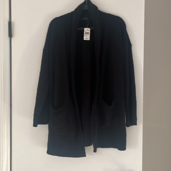 RDI shawl collar fuzzy black cardigan, size small - Picture 3 of 6